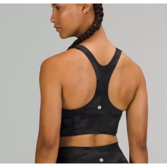 Lululemon Size 14 Wunder Train Long-Line Sports Bra Black Camouflage - Picture 1 of 5
